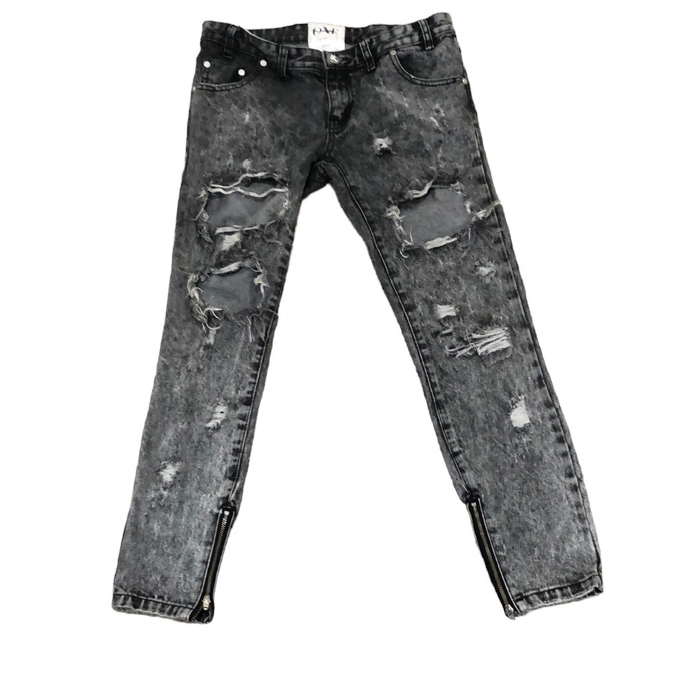One Teaspoon Skinny Jeans Size 26 Gray Acid Wash Distressed Ripped Up Low Rise